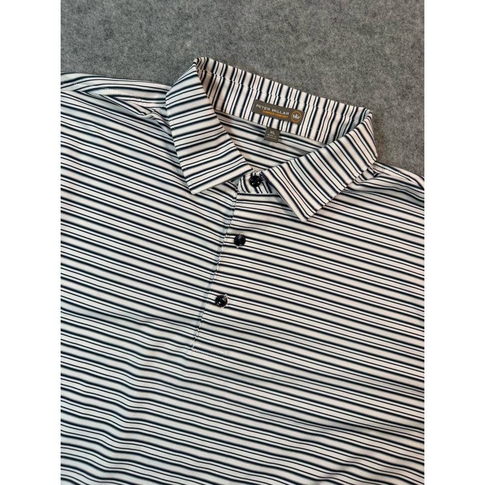 Peter Millar Summer Comfort Polo Shirt Mens XL Blue White Striped Golf Top